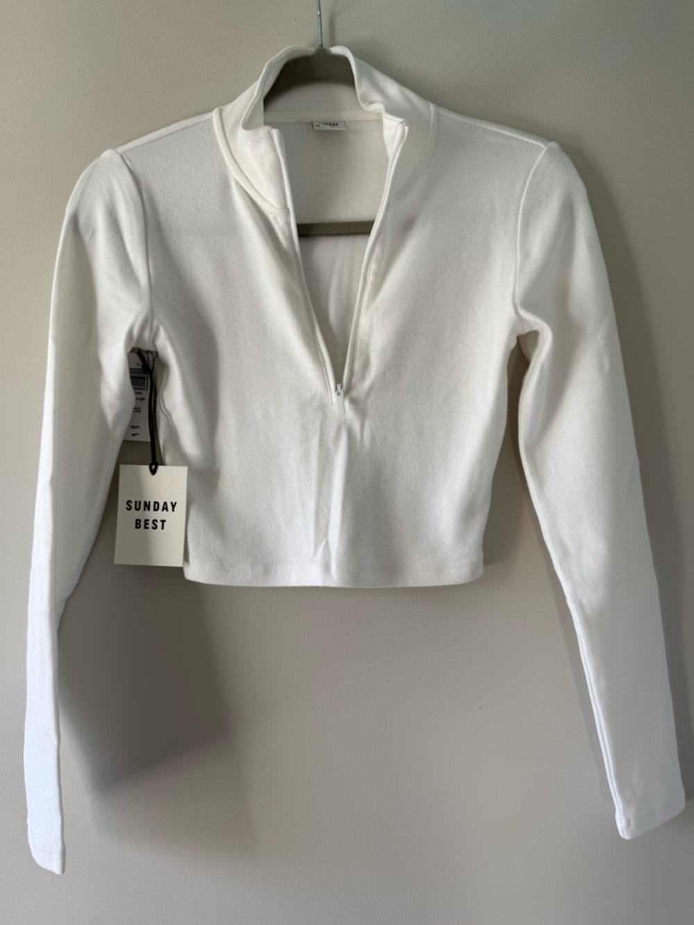 Sunday Best White Cropped Half-Zip Long Sleeve Top